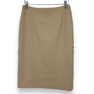 Vertigo Paris Tan Knee Length Pencil Skirt With Braided Sides And Slit Womens 2